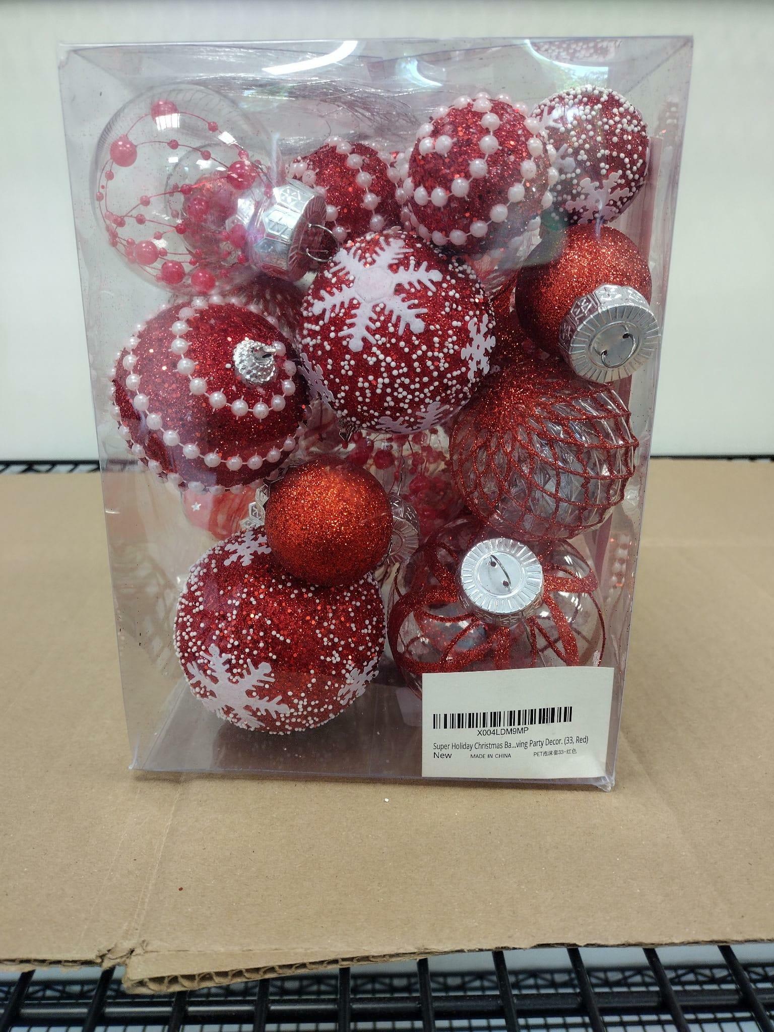 Super Holiday Christmas Ball Ornaments, 33PCS Red Clear Shatterproof Plastic