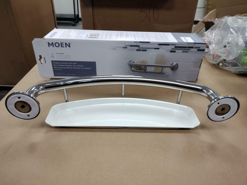 Moen Bathroom Safety 16-Inch Screw-in Curved Shower Grab Bar with Built-in Shelf