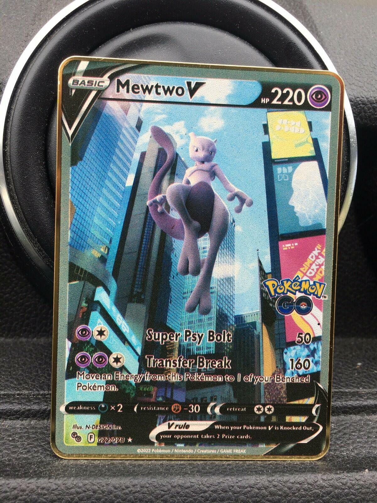 Mewtwo V  - Gold Steel Pokemon Card - HP220 - English - Fan Art Gift - 072/078