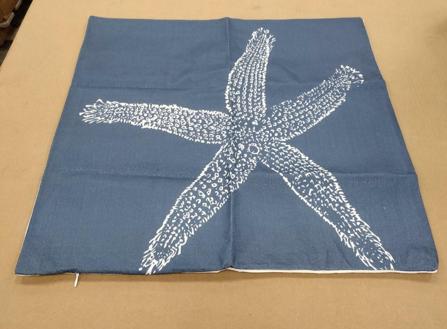 Blue Starfish Pillow Covers 18x18 Inch Set of 2, Nautical Ocean Coastal Blue Coral Throw Pillows Spring Summer Decorations Linen Pillowcase Outdoor Decor Farmhouse Cushion Case for Home Holiday