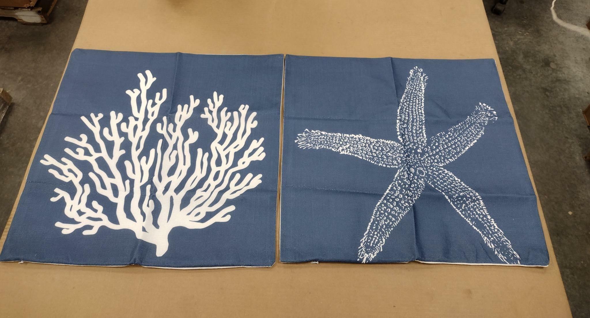 Blue Starfish Pillow Covers 18x18 Inch Set of 2, Nautical Ocean Coastal Blue Coral Throw Pillows Spring Summer Decorations Linen Pillowcase Outdoor Decor Farmhouse Cushion Case for Home Holiday