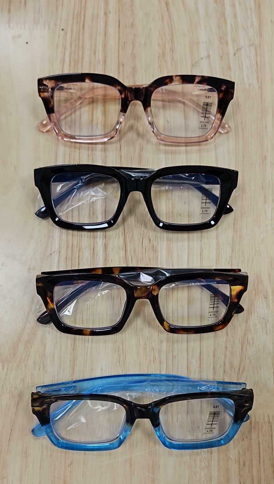 Lot of 4 Reading Glasses +1.75 Mens Womens Chunky Square Retro Readers Fashion