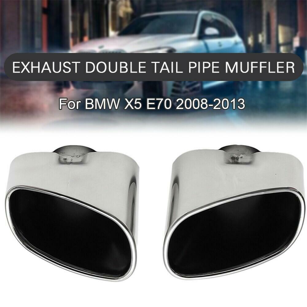 2PCS Chrome Exhaust Dual Tail Pipe Muffler Tip Stainless Steel For BMW X5 E70