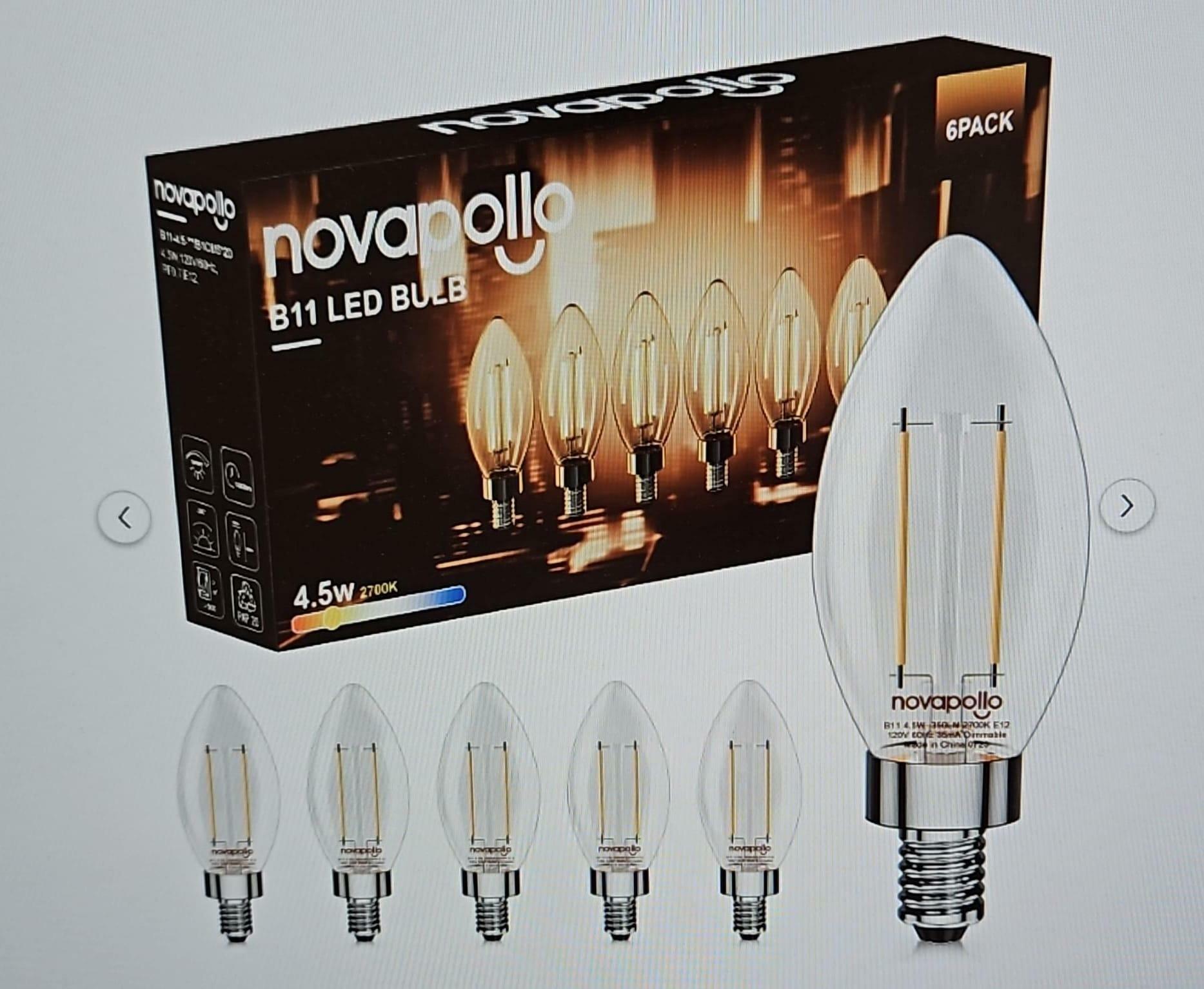 Novapollo B11 Vintage Bullet Edison Bulbs 4.5W 350LM 2700K Dimmable