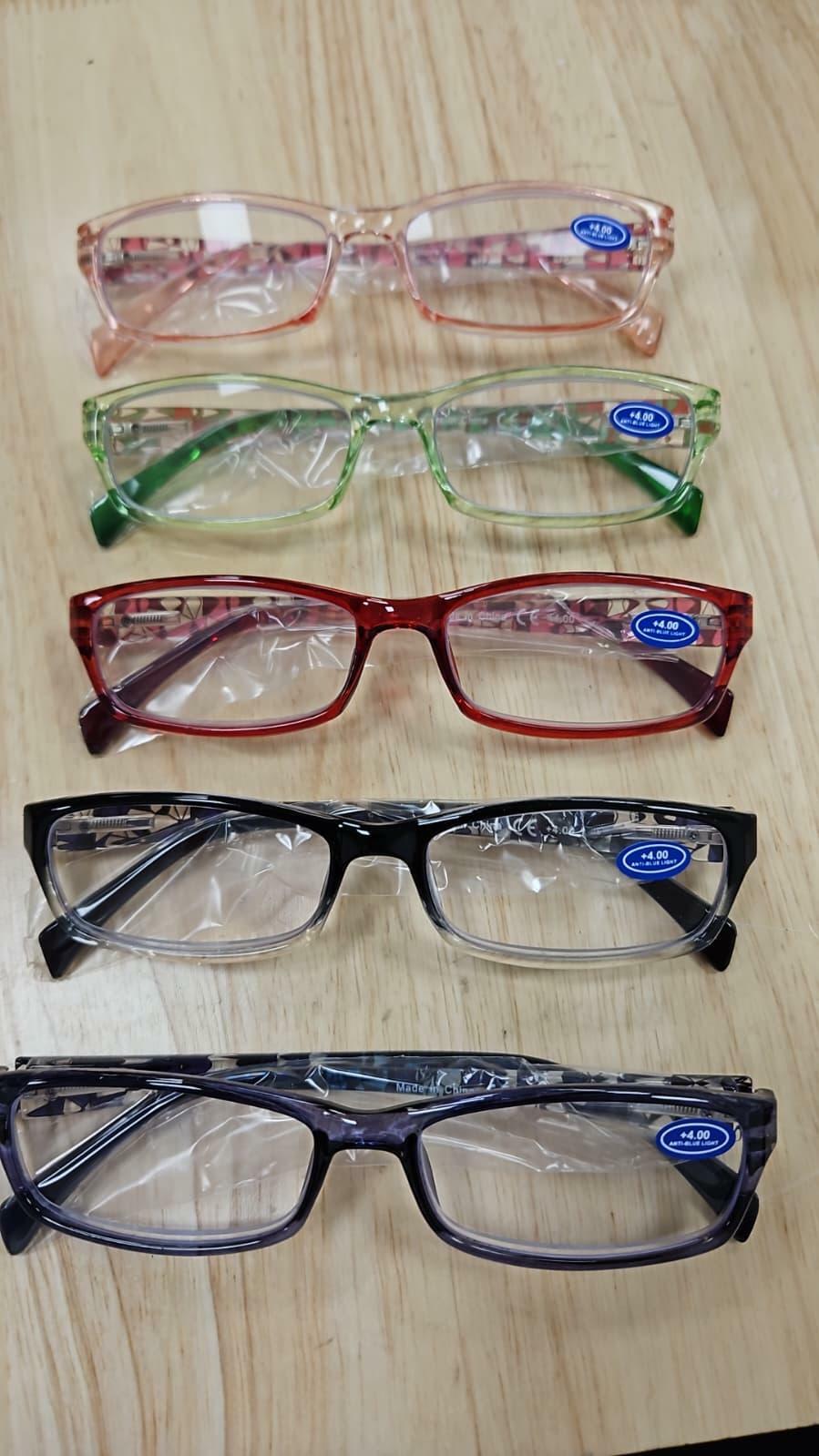 Lot of 5 Women Reading Glasses +4.00 Anti Blue Light Blocking Floral Pattern New