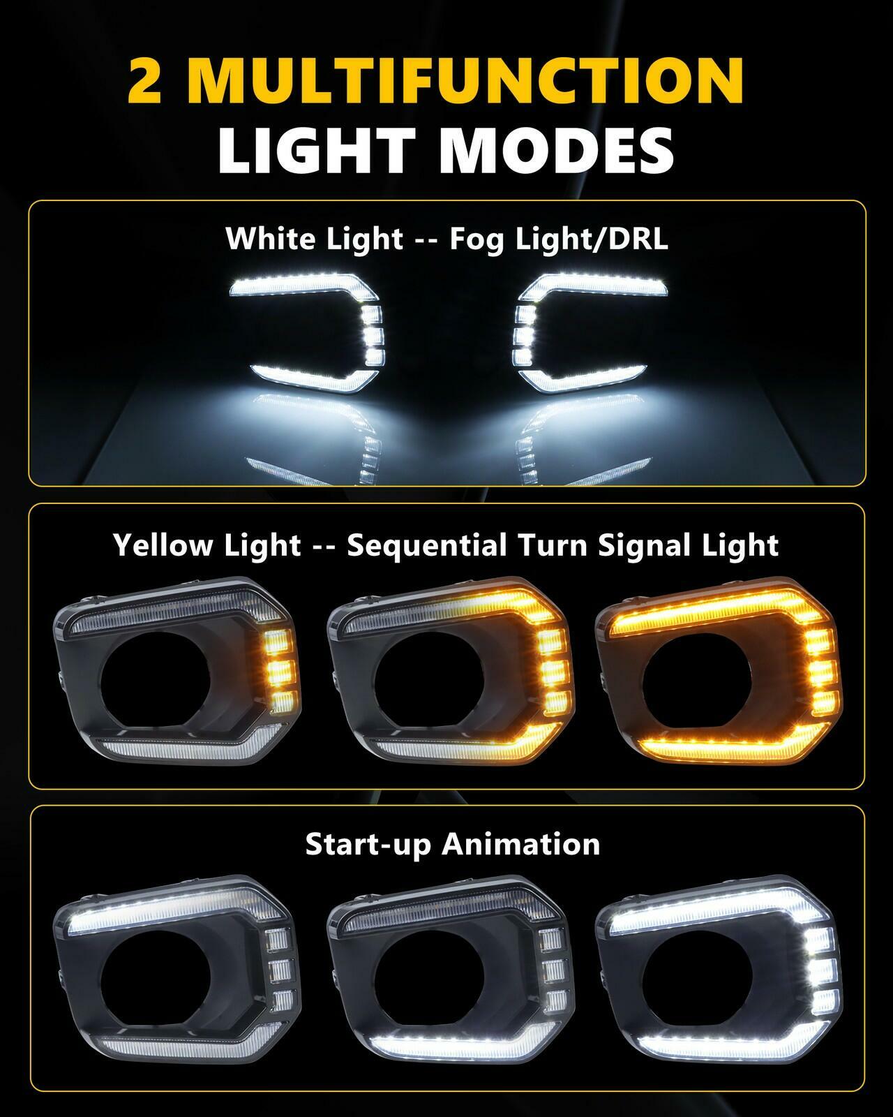 Clear LED DRL Signal Front Bumper Fog Light Bezels For 2016-23 Toyota Tacoma TRD