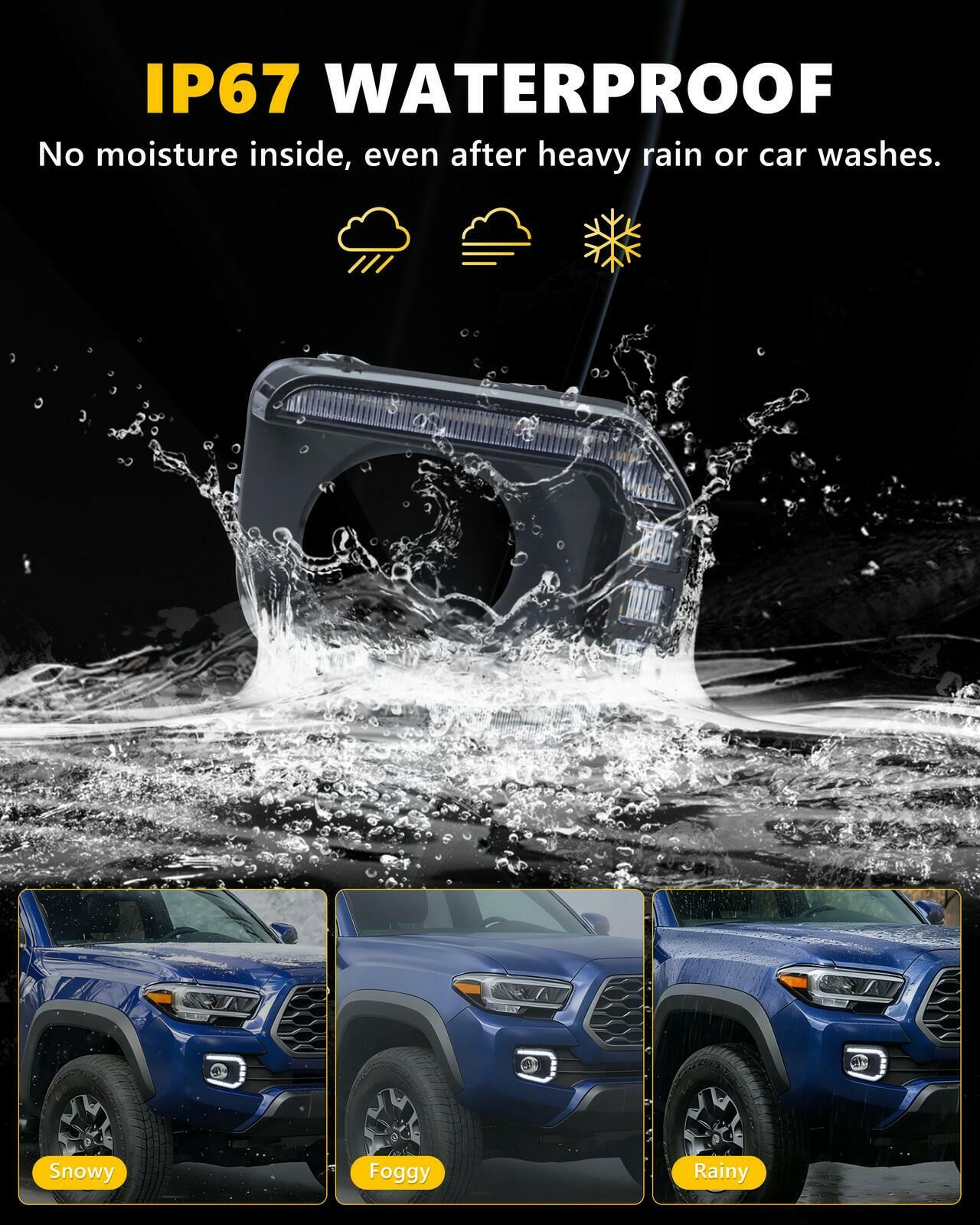 Clear LED DRL Signal Front Bumper Fog Light Bezels For 2016-23 Toyota Tacoma TRD