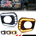 Clear LED DRL Signal Front Bumper Fog Light Bezels For 2016-23 Toyota Tacoma TRD