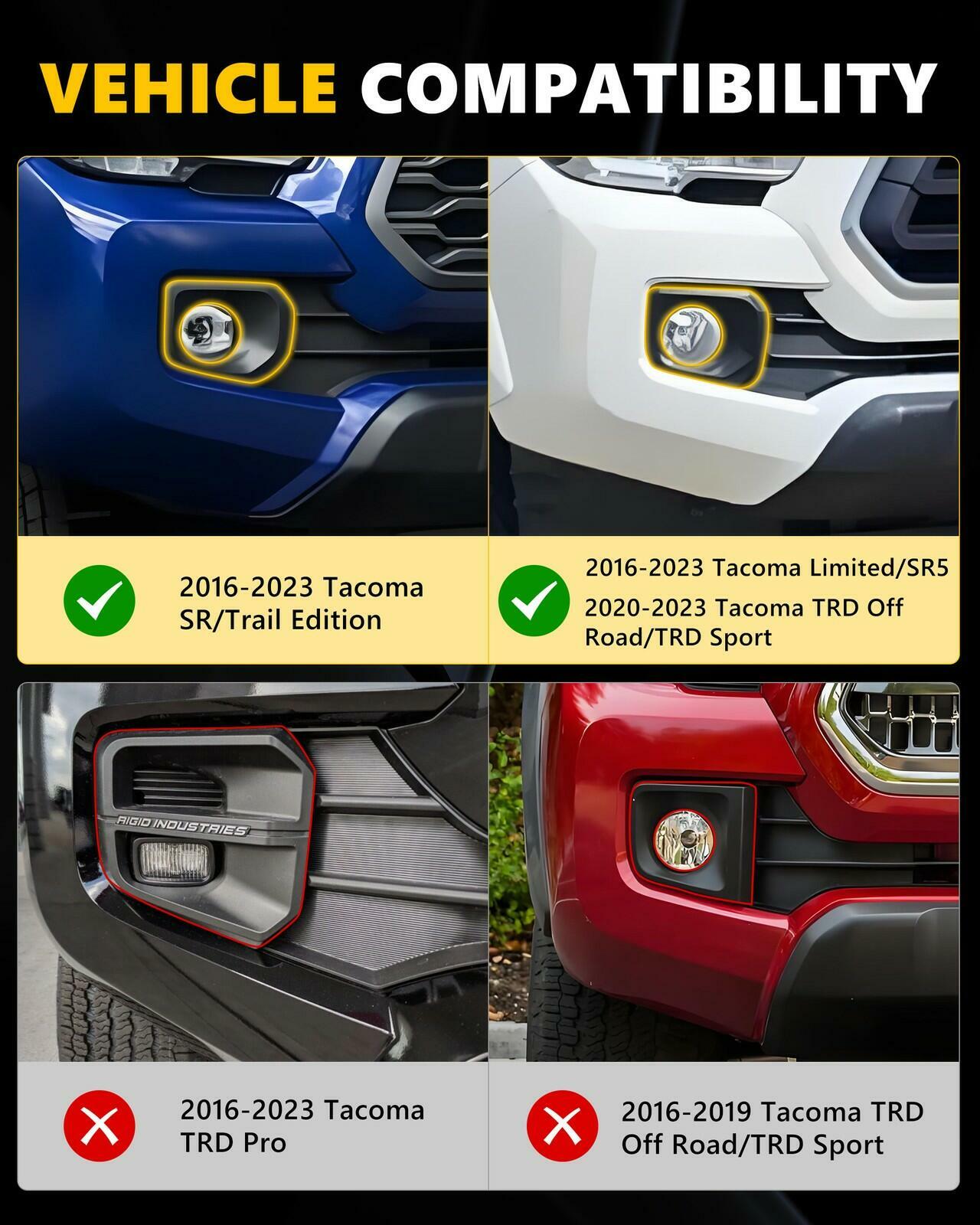 Clear LED DRL Signal Front Bumper Fog Light Bezels For 2016-23 Toyota Tacoma TRD