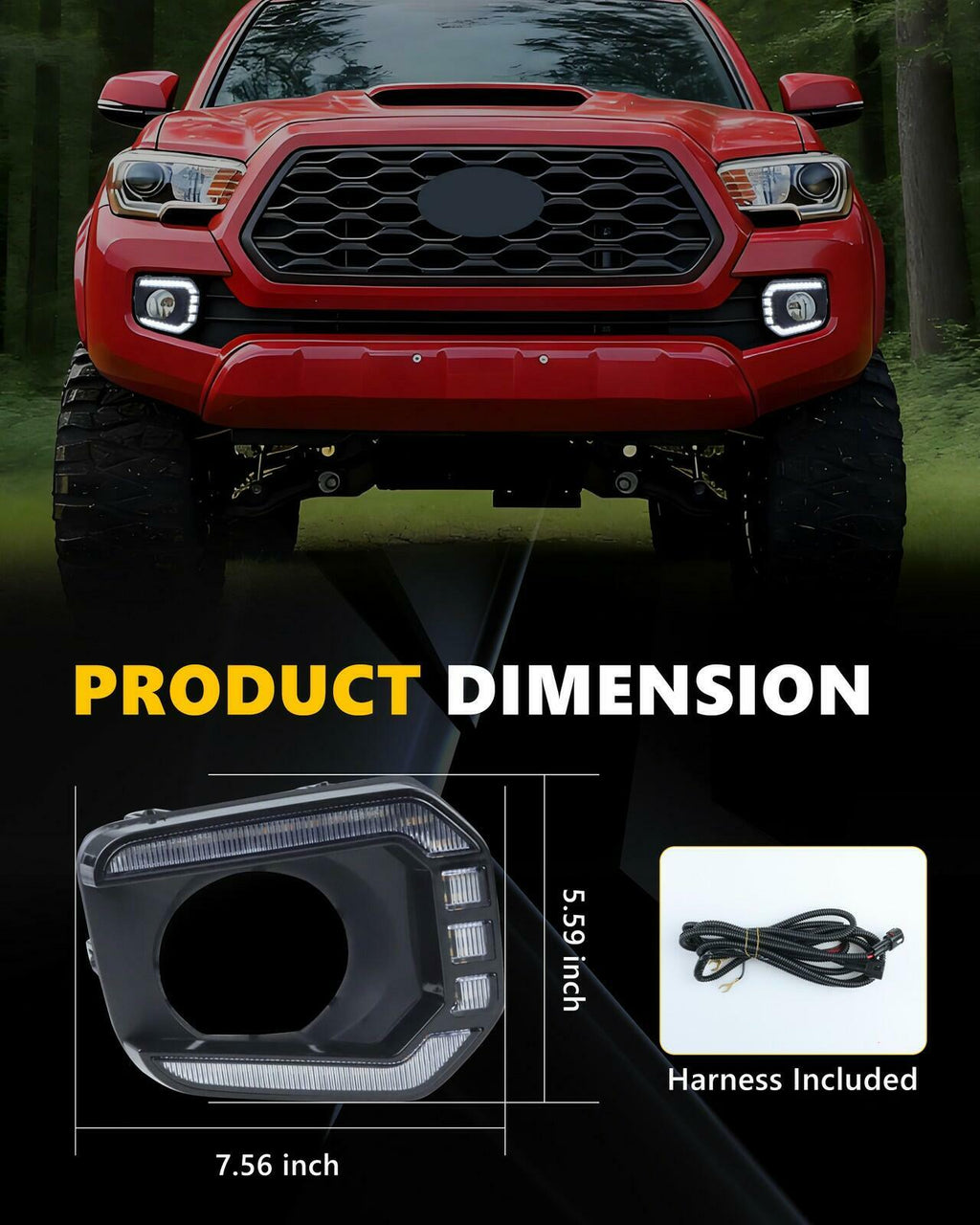 Clear LED DRL Signal Front Bumper Fog Light Bezels For 2016-23 Toyota Tacoma TRD