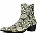 OSSTONE Dress Boots Chelsea Snake Prints Boots for Men slip-on Leather Casual
