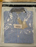 Bienzoe Size 7-8 Boys Plaid Gingham Shirt 100% Cotton Button Down Light Blue
