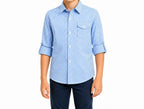 Bienzoe Size 7-8 Boys Plaid Gingham Shirt 100% Cotton Button Down Light Blue