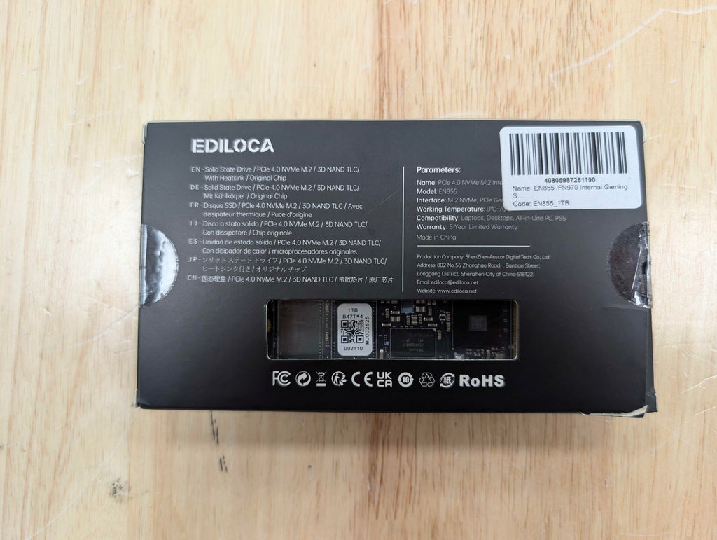 Ediloca 1TB PS5 SSD Heatsink PCIe Gen4 NVMe 7400MB/s DRAM EN855