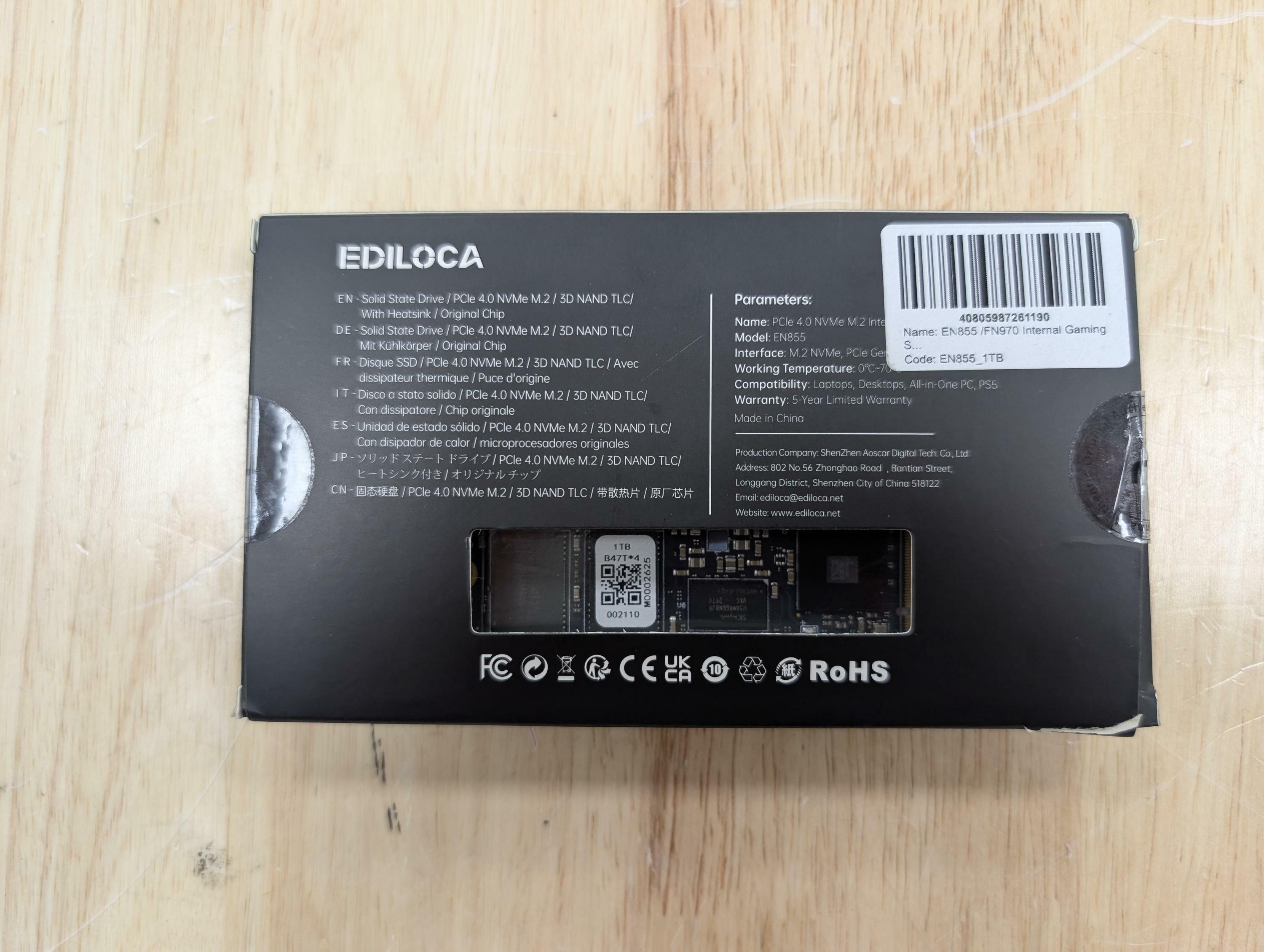 Ediloca 1TB PS5 SSD Heatsink PCIe Gen4 NVMe 7400MB/s DRAM EN855