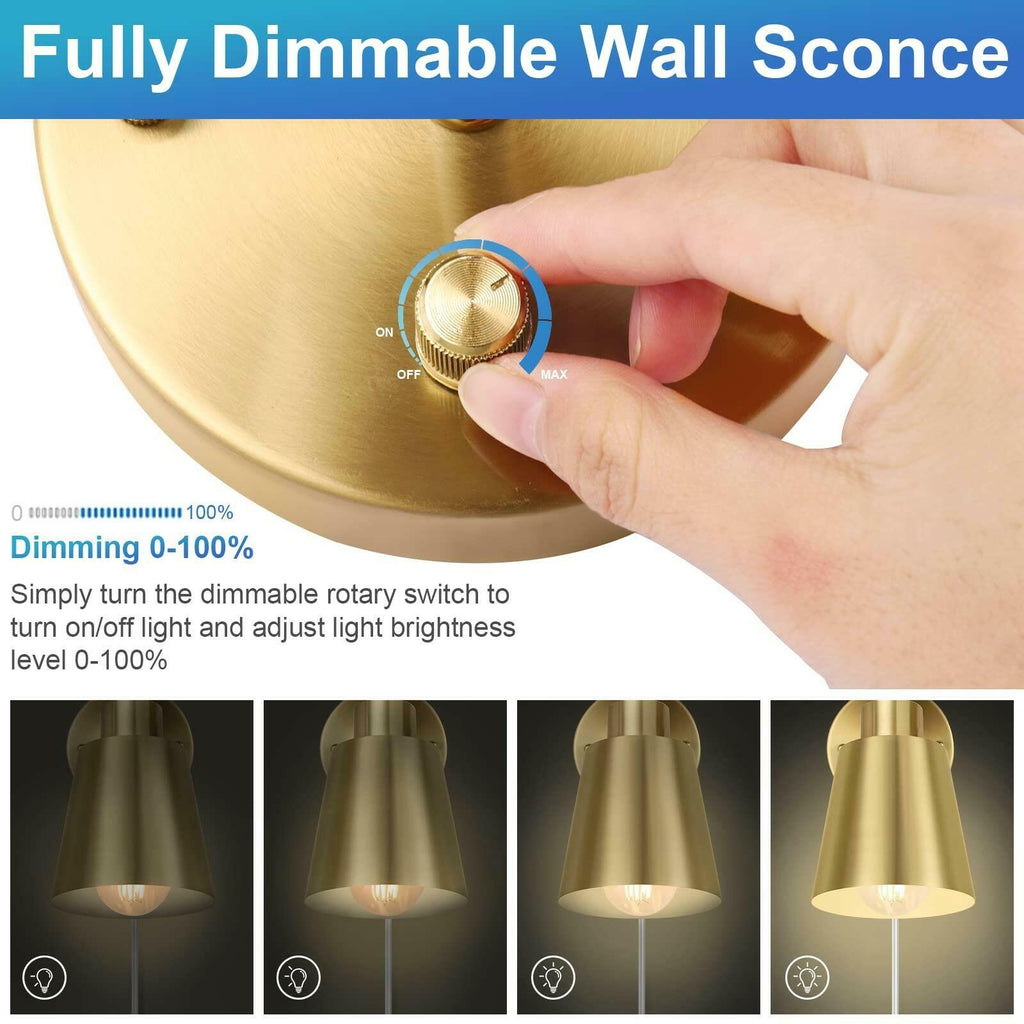 VATONI Dimmable Wall Sconce, Plug in Wall Sconce Adjustable Angle Wall Lights