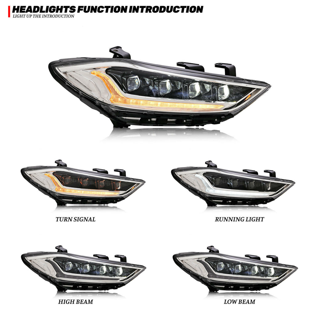 LED Headlights for Hyundai Elantra 2017 2018 Projector Front Lamps Pair Assembly