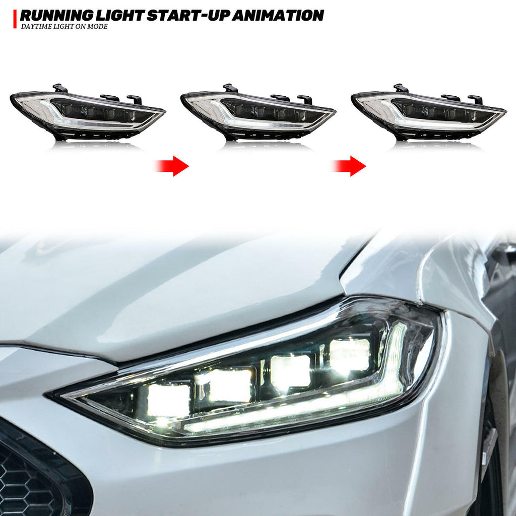 LED Headlights for Hyundai Elantra 2017 2018 Projector Front Lamps Pair Assembly