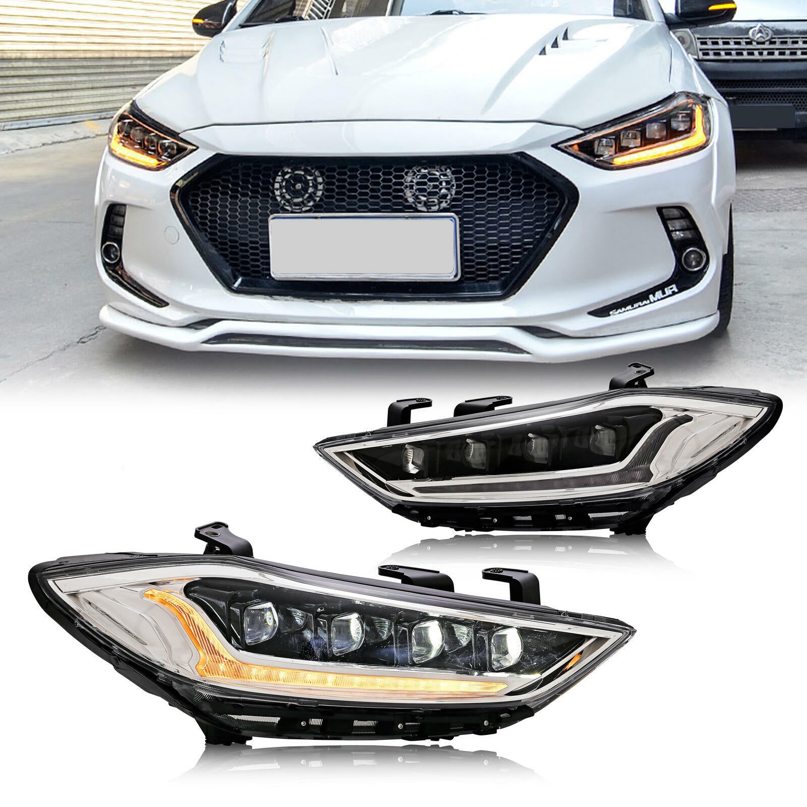 LED Headlights for Hyundai Elantra 2017 2018 Projector Front Lamps Pair Assembly
