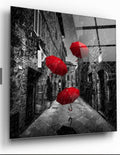 Red Umbrella Glass Wall Art
