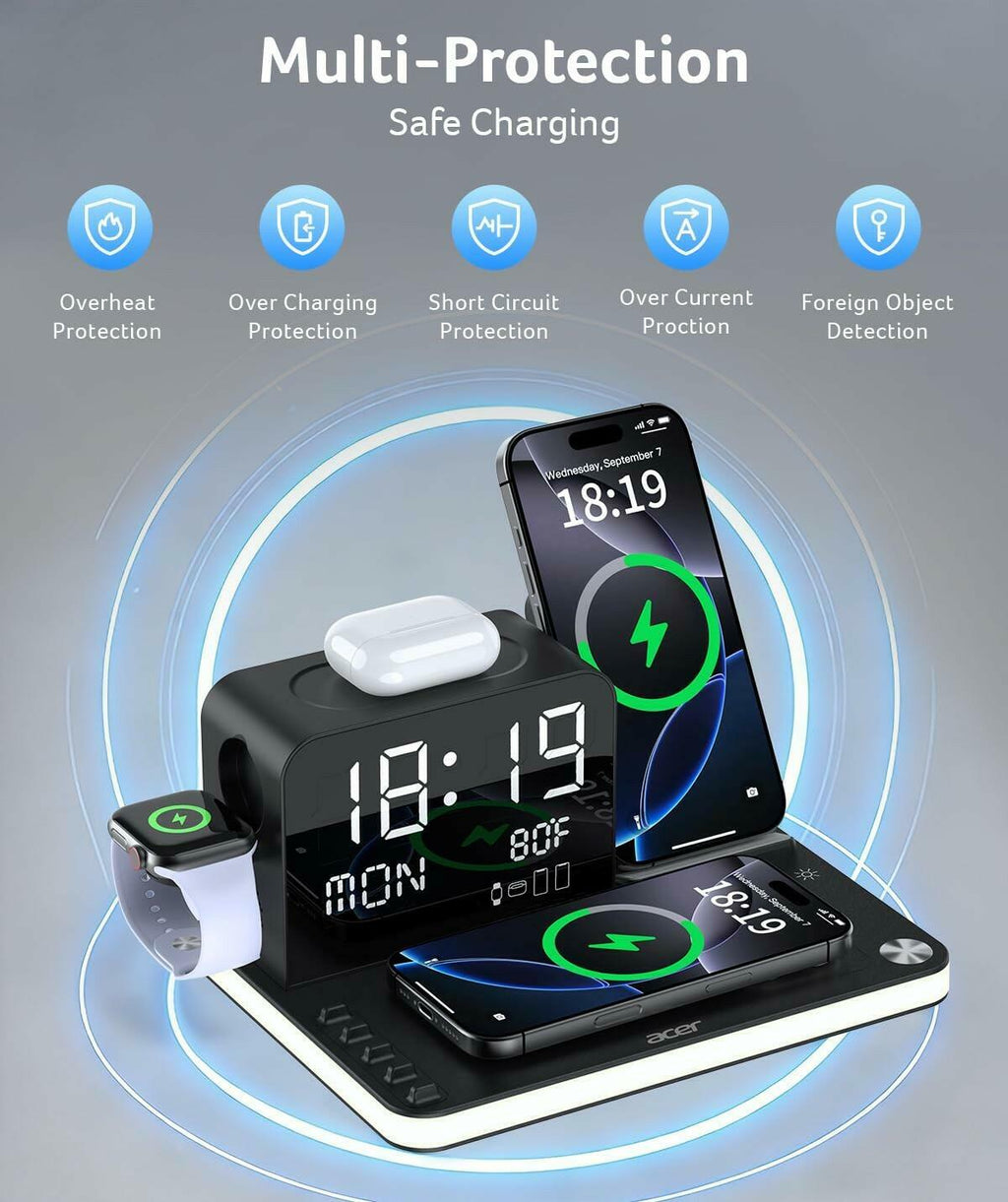 acer 7-in-1 Wireless Charging Station: Charger Stand for Multiple Devices for