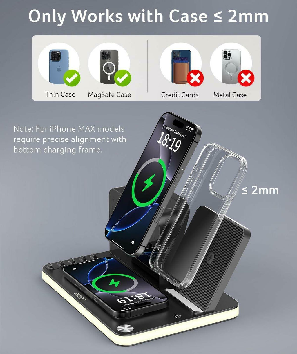 acer 7-in-1 Wireless Charging Station: Charger Stand for Multiple Devices for