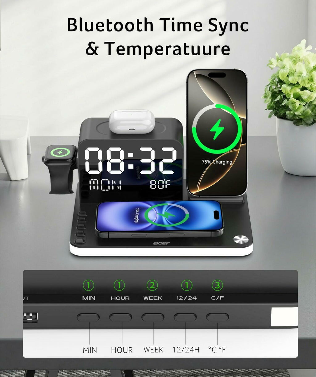 acer 7-in-1 Wireless Charging Station: Charger Stand for Multiple Devices for