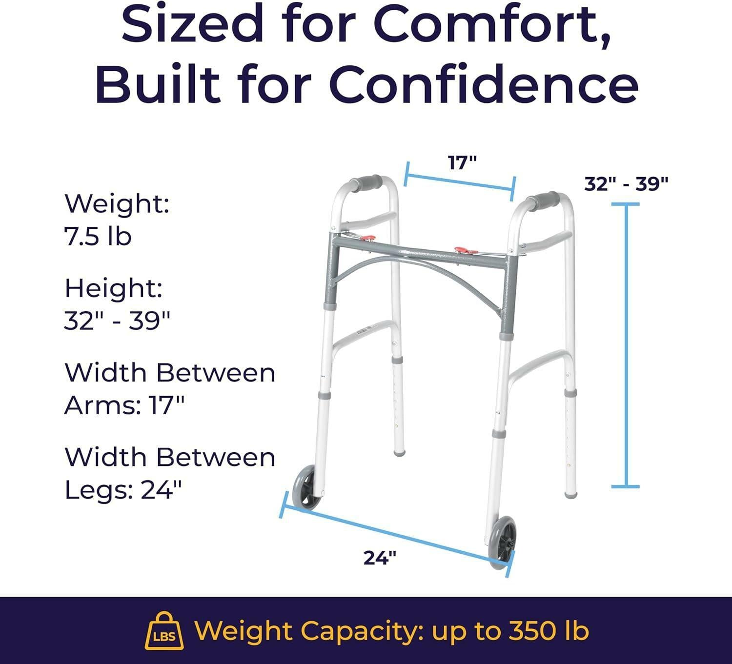 Drive Medical Deluxe Two Button Folding Walker with 5" Wheels