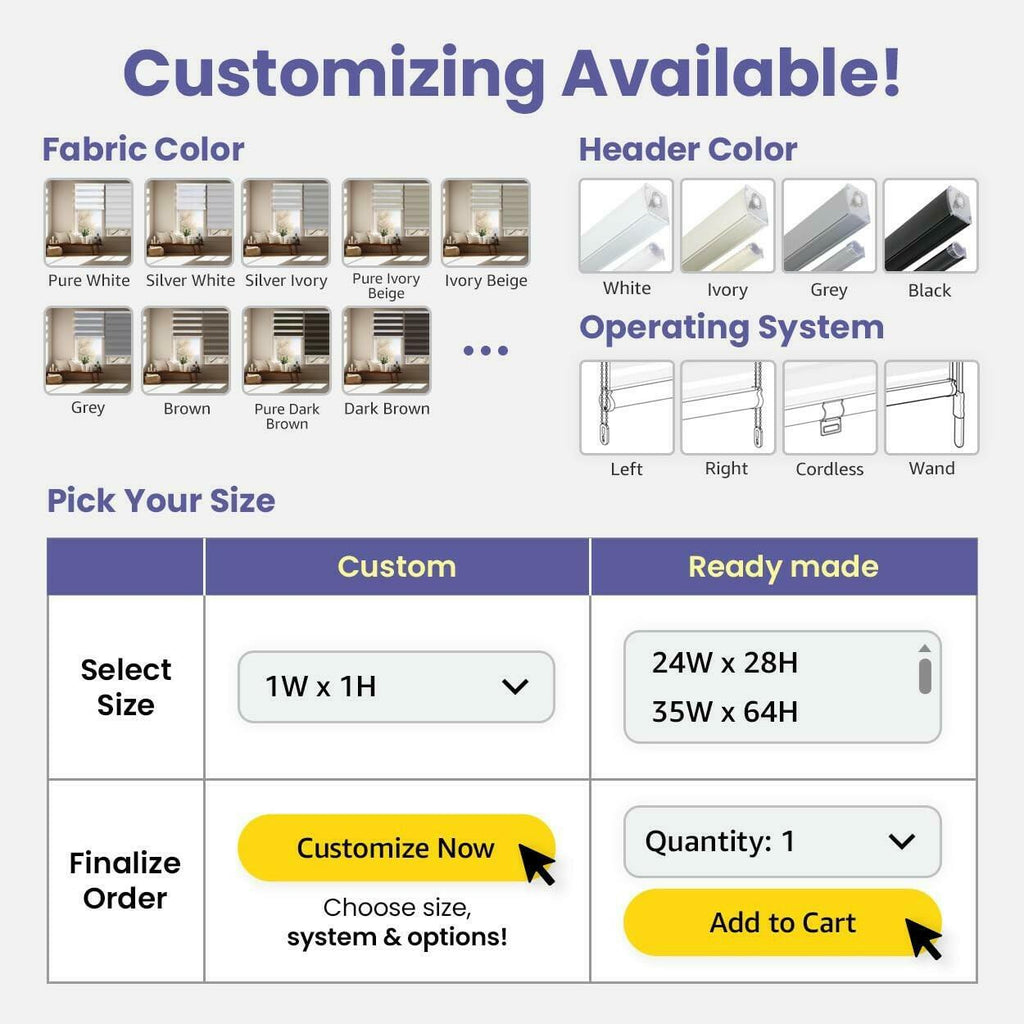 FOIRESOFT 37 in W 64 in H Standard Cordless Blackout Zebra Roller Shades and