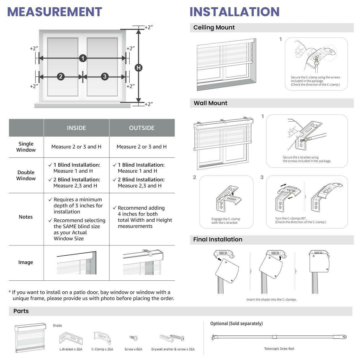 FOIRESOFT 37 in W 64 in H Standard Cordless Blackout Zebra Roller Shades and