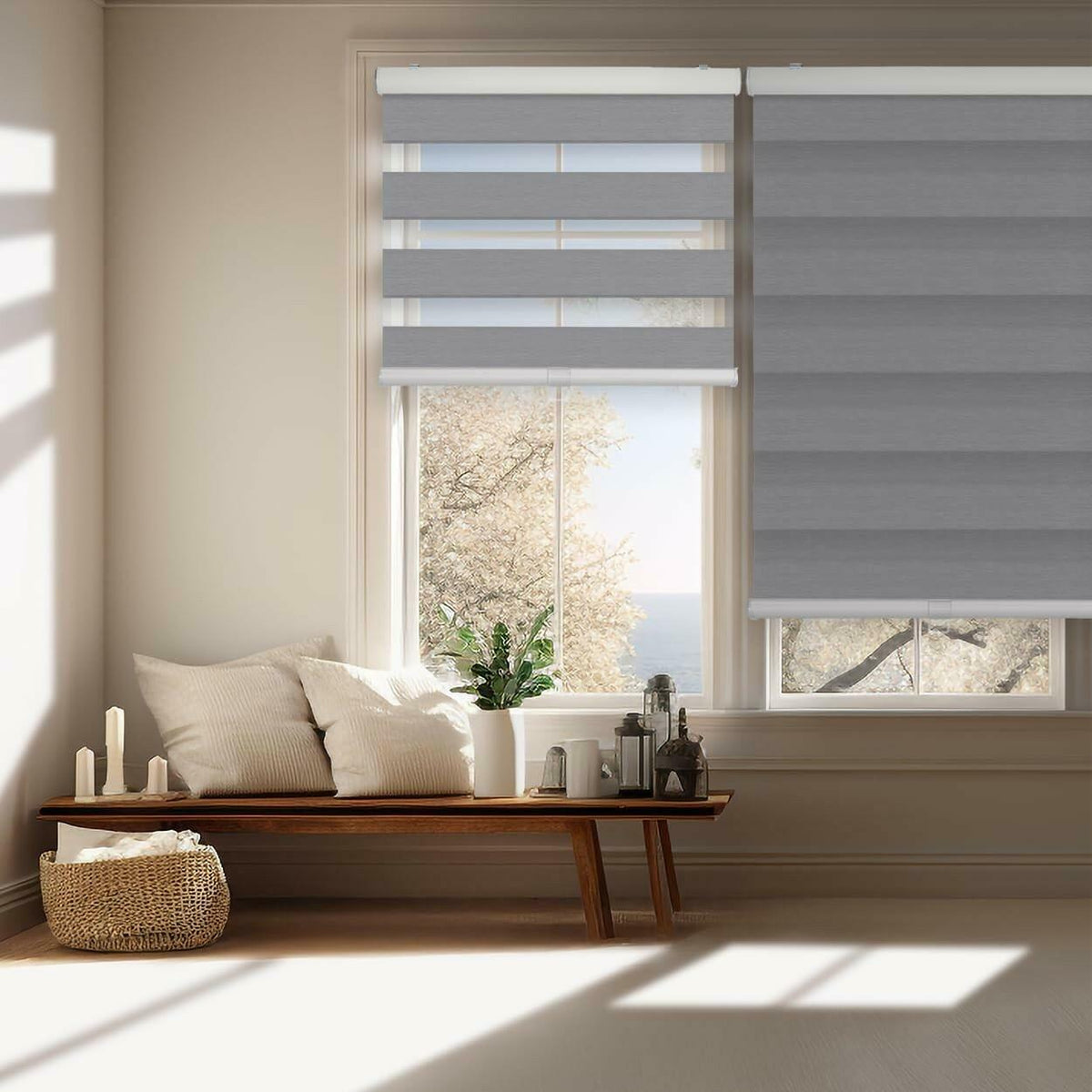 FOIRESOFT 37 in W 64 in H Standard Cordless Blackout Zebra Roller Shades and