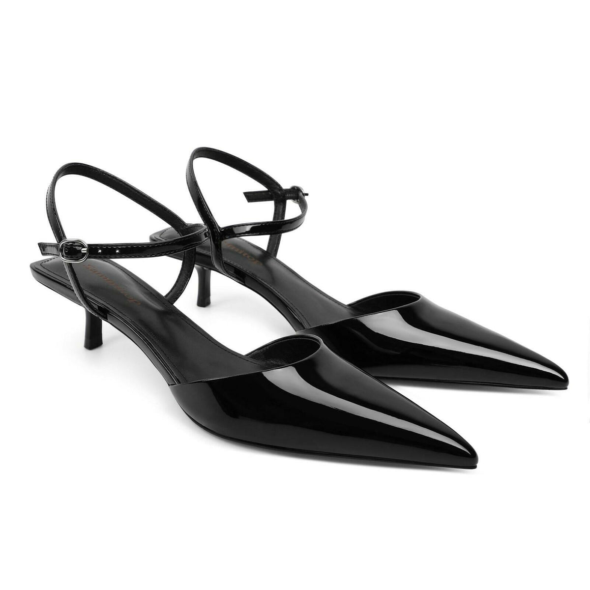 SAMMITOP Size 9 Kitten Heels Pointed Toe Ankle Strap 1.5in Black