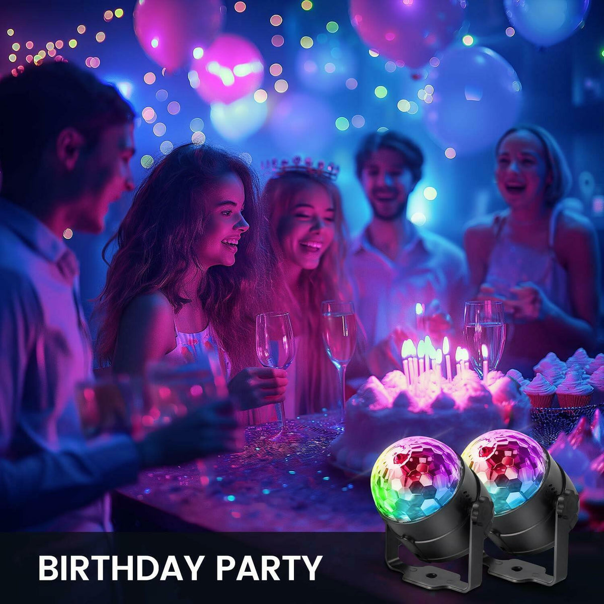 NEQUARE Disco Ball DJ Party Lights Sound Activated with Remote Control Strobe