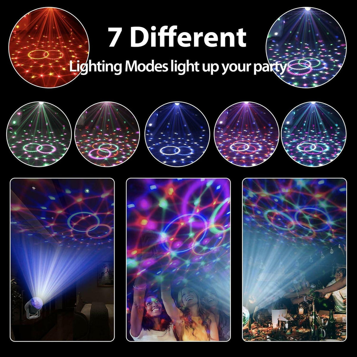 NEQUARE Disco Ball DJ Party Lights Sound Activated with Remote Control Strobe