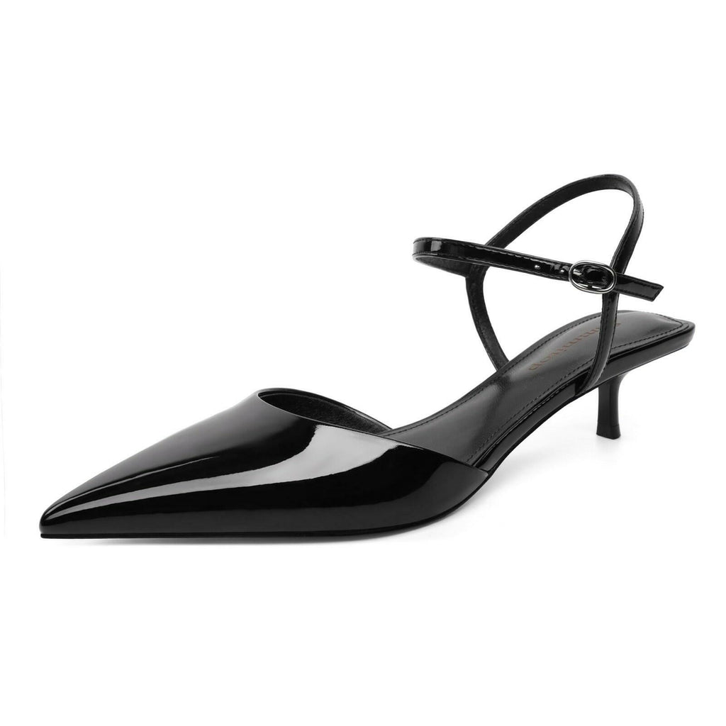 SAMMITOP Size 9 Kitten Heels Pointed Toe Ankle Strap 1.5in Black