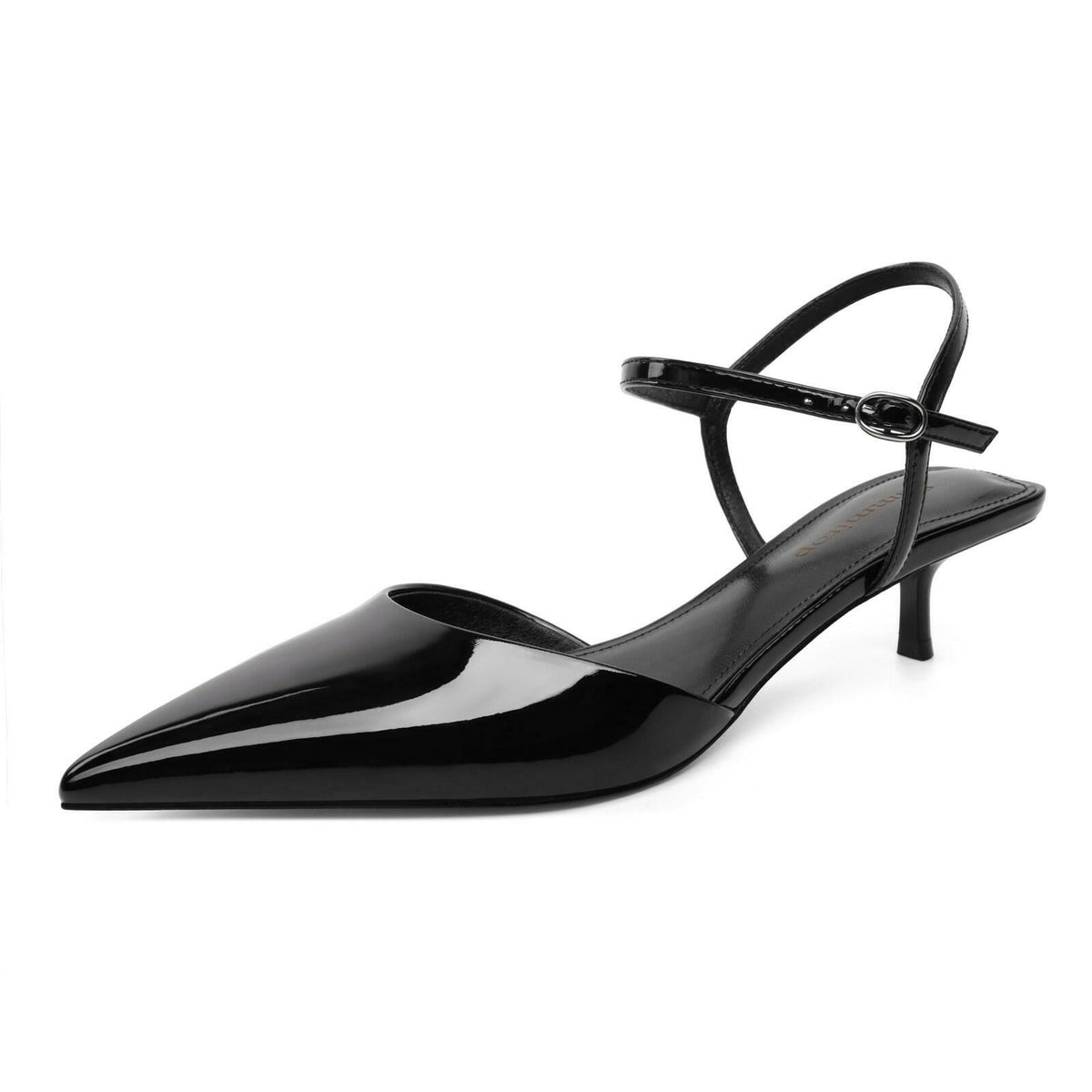 SAMMITOP Size 9 Kitten Heels Pointed Toe Ankle Strap 1.5in Black
