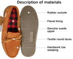 PEDOQU Size 7 Men’s moccasin slippers with tie genuine leather upper memory foam
