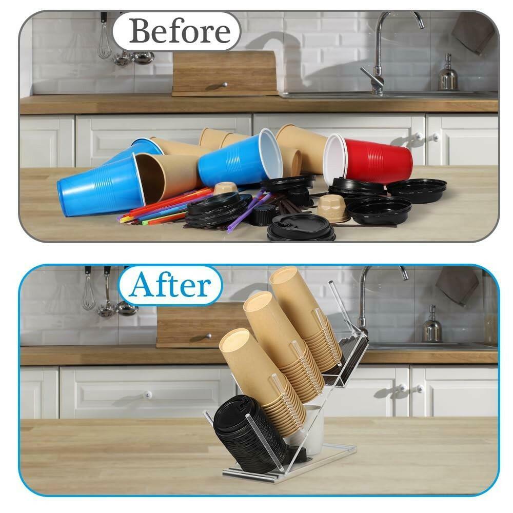 PAMISO Disposable Cups Holder, Large Acrylic Coffee Bar Organizer for 20oz,