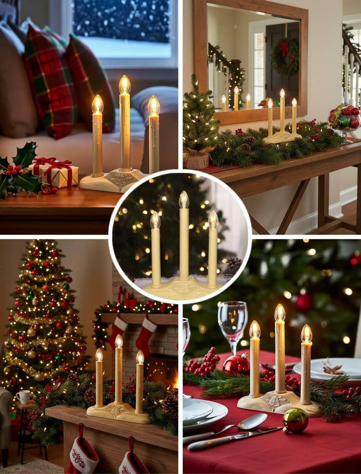 10 Count Pallerina 3 Light Christmas Window Candles, Electric Window Candles