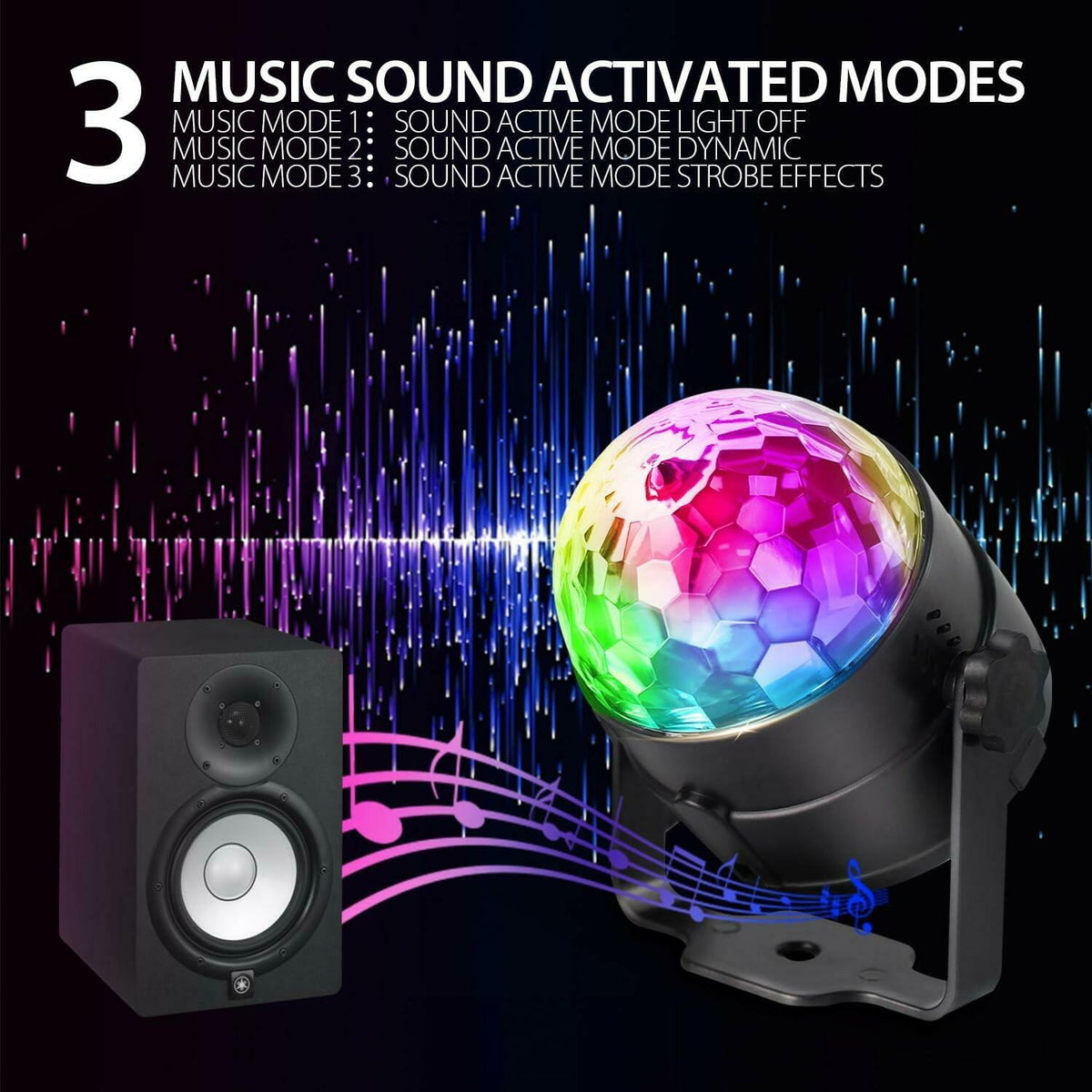 NEQUARE Disco Ball DJ Party Lights Sound Activated with Remote Control Strobe