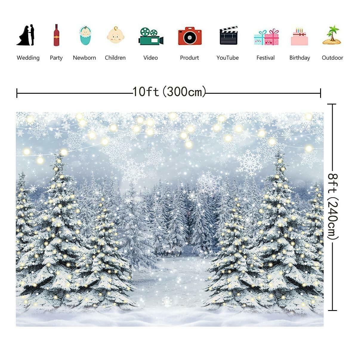 Winter Forest Photography Backdrop Glitter Snowy Pine Tree Scene Background