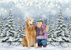 Winter Forest Photography Backdrop Glitter Snowy Pine Tree Scene Background