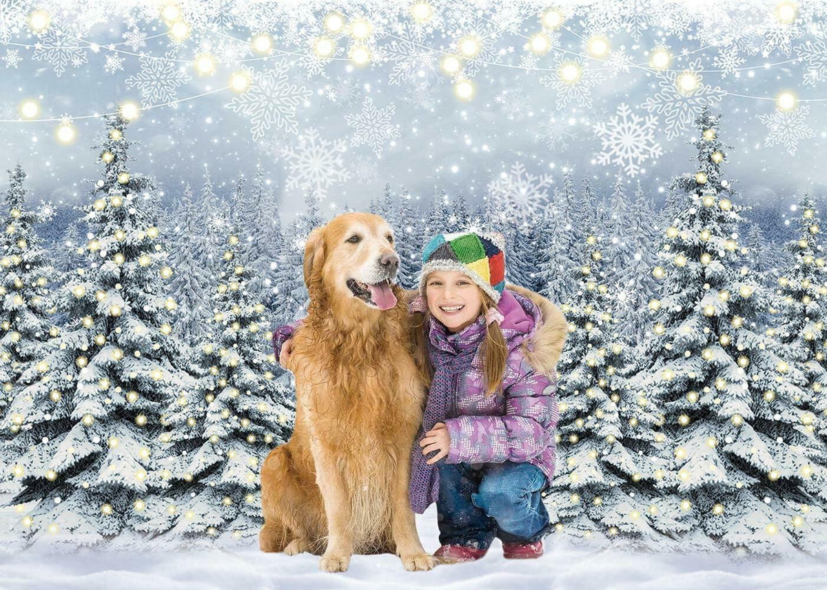 Winter Forest Photography Backdrop Glitter Snowy Pine Tree Scene Background