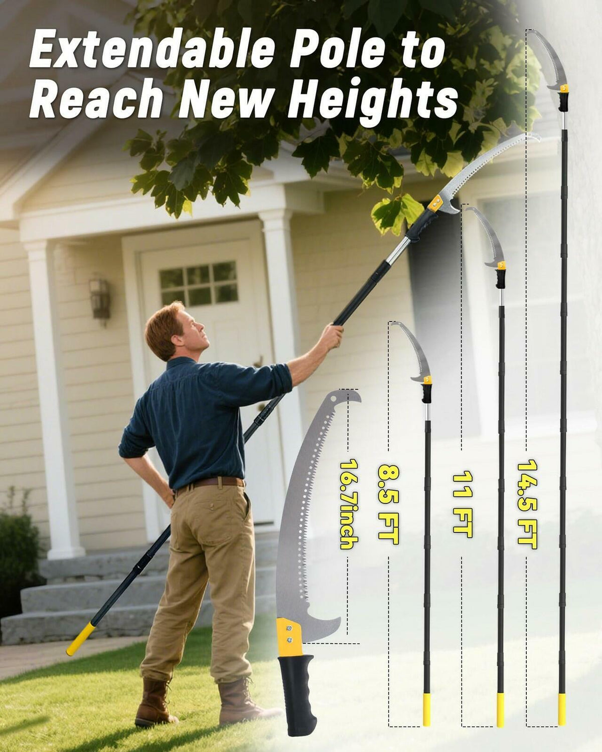 BlumeTrec 11FT Pole Saw with Adjustable Length for Tree Trimming, Lightweight
