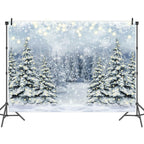 Winter Forest Photography Backdrop Glitter Snowy Pine Tree Scene Background