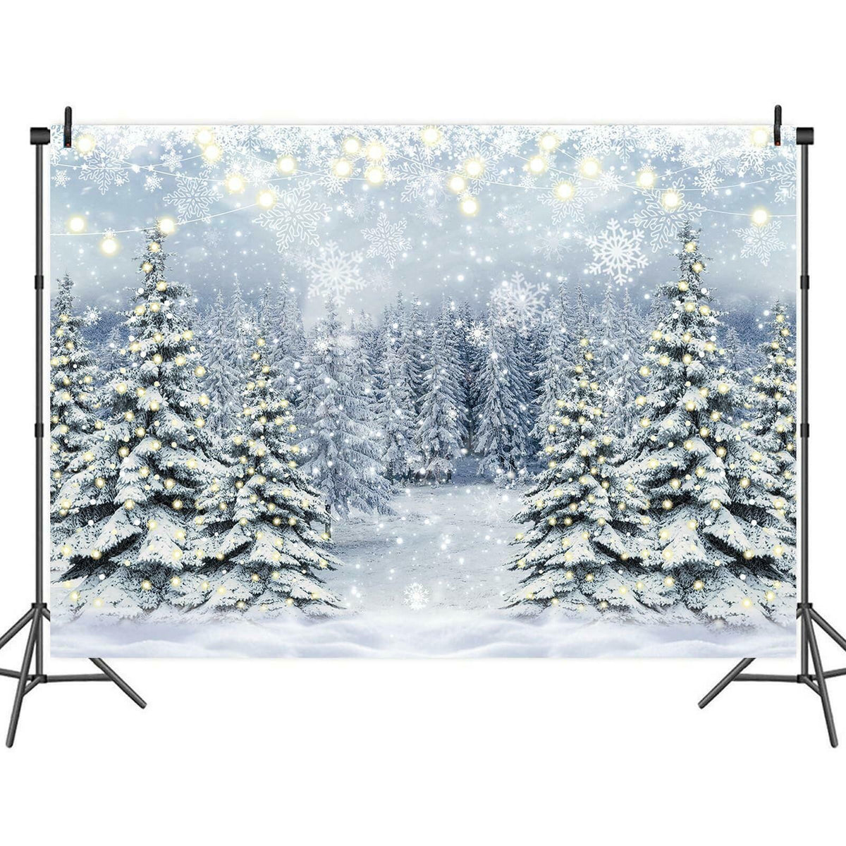 Winter Forest Photography Backdrop Glitter Snowy Pine Tree Scene Background