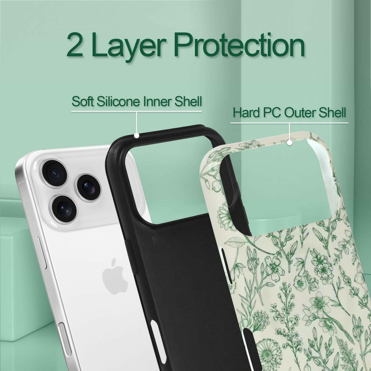 SOKAD Magnetic Sage Floral Phone Case for iPhone 17 Pro, Vintage Green Flower