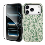 SOKAD Magnetic Sage Floral Phone Case for iPhone 17 Pro, Vintage Green Flower