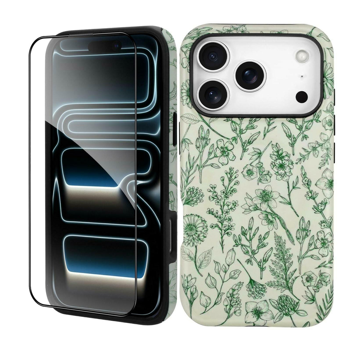 SOKAD Magnetic Sage Floral Phone Case for iPhone 17 Pro, Vintage Green Flower