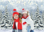 Winter Forest Photography Backdrop Glitter Snowy Pine Tree Scene Background